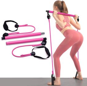 2 Latex Exercise Resistance Band - 2-Section Sticks - All-in-one (Color: Pink)